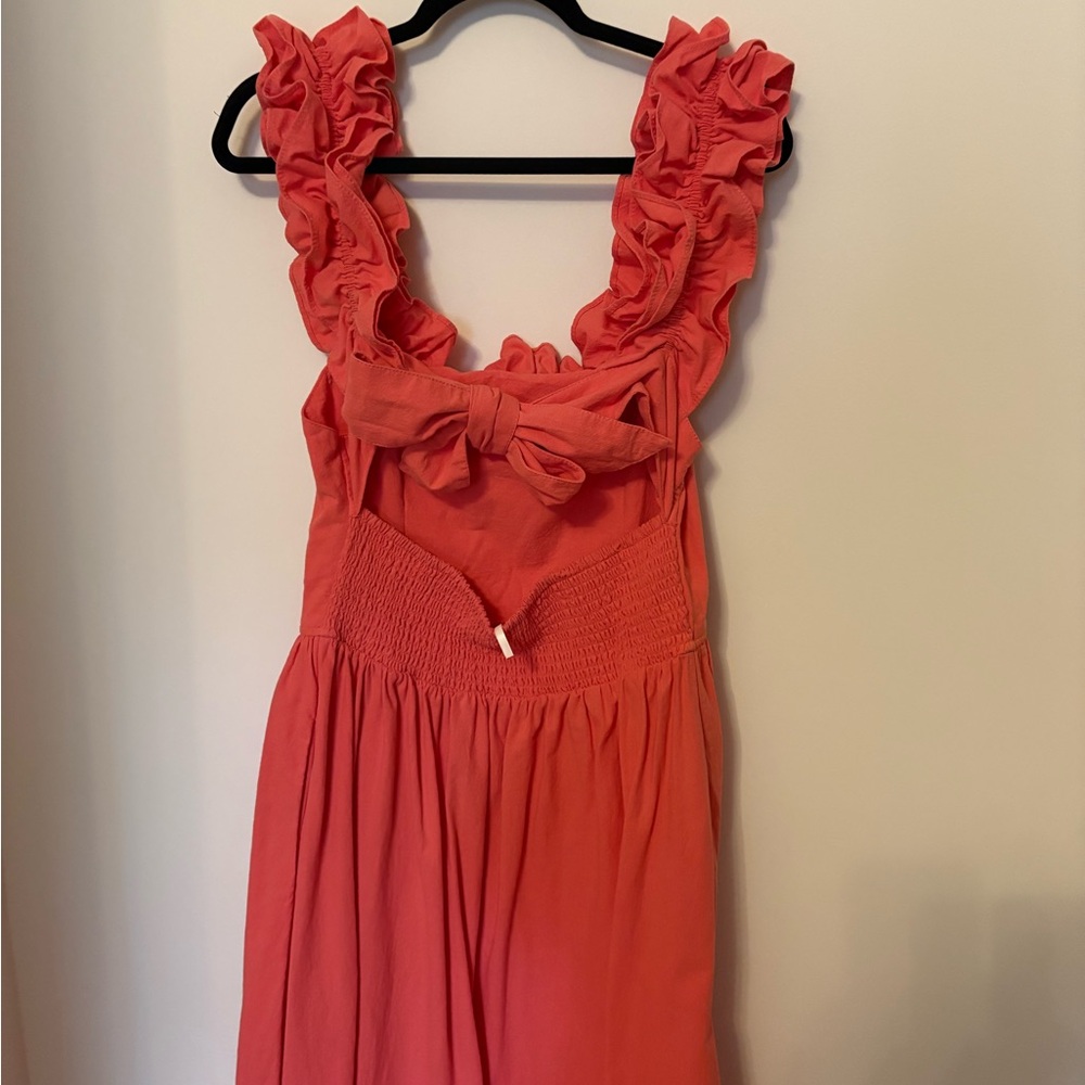Free People Coral Ruffle tie back Dress. Size large. Worn once. - Picture 2 of 4